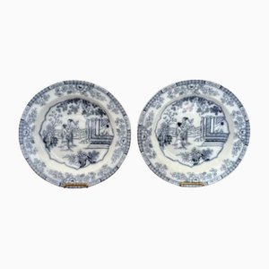 Assiettes Victoriennes Antiques Bleues et Blanches, 1880, Set de 2