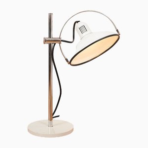 Table Lamp in Base Metal Painted White, Linked Steel Tube Chrome, Sheet Metal Screen Lacquered by Steel Wire Bracket Chrome-Plated from Stilnovo, 1973