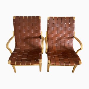 Eva Armchairs in Leather by Bruno Mathsson, 1970, Set of 2