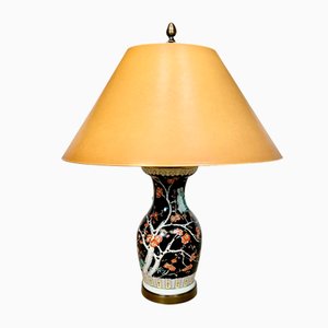 Large Chinese Porcelain Vase Table Lamp with Flowering Twigs Decor, 1930s