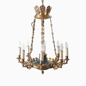 French Empire Gilded 8-Flame Chandelier, 1970s