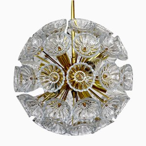 Dandelion Hanging Lamp with Glass Flowers and Brass, 1950s