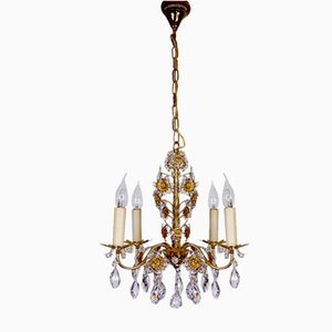 Brass and Lead Crystal Chandelier with Flowers from Ernst Palme, 1960s