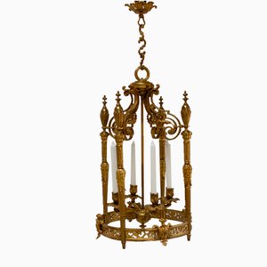 Lámpara de araña Napoleón III francesa antigua de bronce dorado, década de 1850
