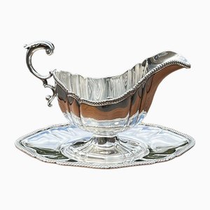 Large Silver Plate Sauce Boat and Tray