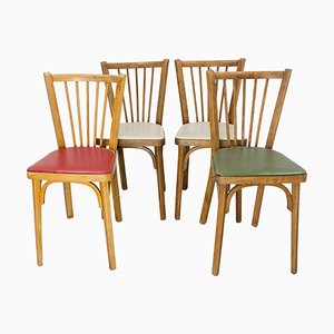 Mid-Century Bistro Dining Chairs in Beech and Skai from Baumann, France, 1950s, Set of 4