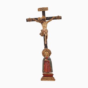 Crucifix en Bois Sculpté et Laqué