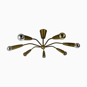 Italian Brass Theatre Ceiling Light Flush Mount by Gio Ponti in the style of Stilnovo, Italy, 1950s