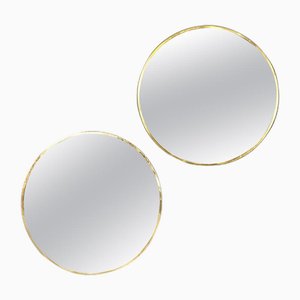 Mid-Century Modern Italian Round Brass Mirrors, 1950s, Set of 2