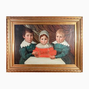 Portrait of Children, Oil on Canvas, 1800s, Framed