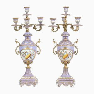 Porcelain Urn Candelabras from Sevres, Paris, Set of 2