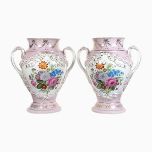 French Floral Vases Porcelain Urns from Sevres, Set of 2