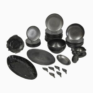 Mat Black Earthenware Table Service of Ceramony Vallauris, 1960,, Set of 38
