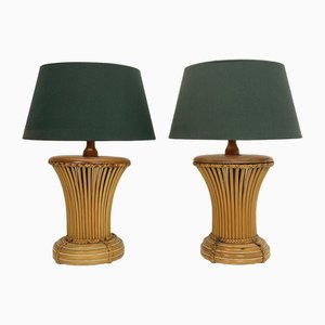 Mid-Century Coastal Style Bamboo Pencil Reed Table Lamps, 1970s, Set of 2