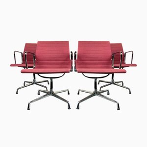 Aluminum Ea 108 Chairs in Hopsak Red-Raspberry by Charles & Ray Eames for Vitra, Set of 4