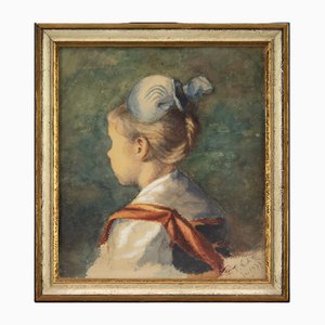 Schwedischer Schulkünstler, Porträt eines Mädchens, 1877, Gouache & Aquarell, gerahmt