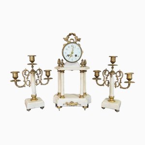 Victorian Clock Garniture with Candelabras, 1860s, Set of 3