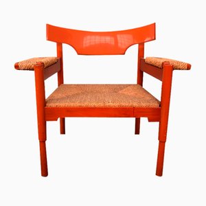 Italienischer Sessel aus Buche & Stroh im Stil von Cassina & Vico Magistretti, 1960er