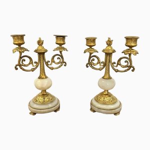 Candélabres Victoriens en Ormolu et Marbre, 1860s, Set de 2