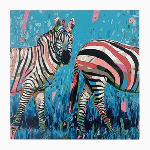 Rafal Gadowski, Zebras 10, Oil on Canvas, 21st Century