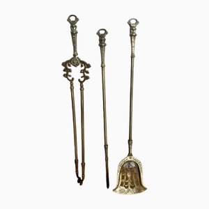 Antique Victorian Ornate Brass Fire Irons, 1880, Set of 3