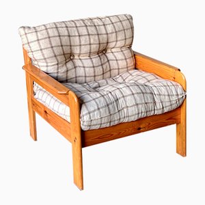 Fauteuil Vintage Scandinave en Pin et Tissu