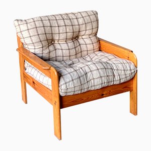 Skandinavischer Vintage Sessel aus Kiefernholz & Stoff