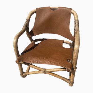Safari Chair in Bamboo and Leather, Denmark, 1960s