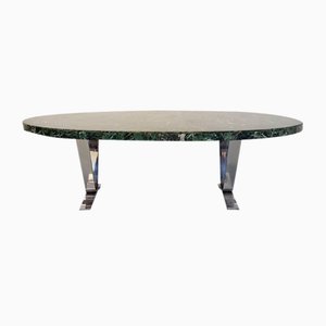 Large Vintage Oval Coffee Table in Stone and Chromed Metal, 1970s