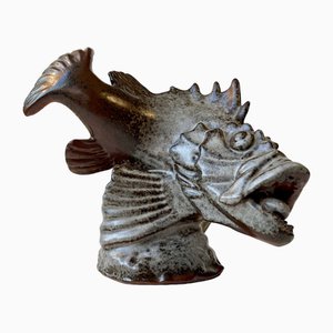 Stoneware Dragon Fish Sculpture by Carl Hugo Liisberg for Saxbo, 1940s