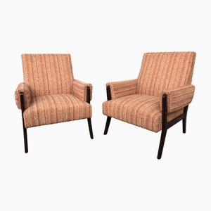 Set of Vintage Wooden Armchairs in Fabric, 1970s