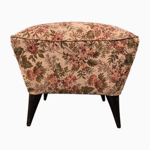 Vintage Italian Pouf Stool with Floral Upholstery, 1950s