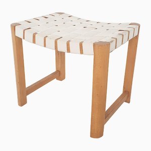 Tabouret Scandinave en Bois avec Bandes Blanches, 1970s