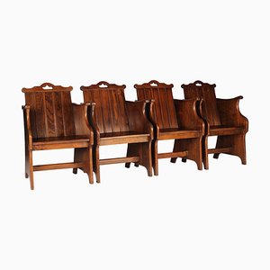 Elm Tub Arts and Crafts Chairs with Panelled Backs and Carry Handles, 1930s, Set of 4