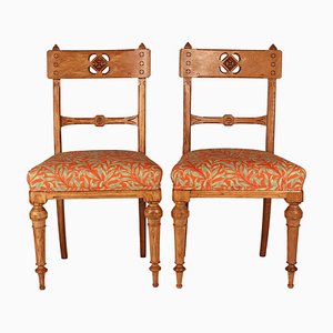 Arts & Crafts Oak Back Pierced Hall Chairs with Soft Pad Seat, 1895, Set of 2