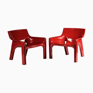 Red Vicario Lounge Chairs attributed to Vico Magistretti for Artemide, 1970s, Set of 2