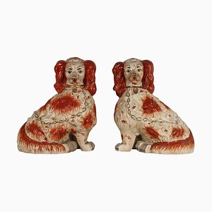 Large English Porcelain Cavalier King Charles Spaniels Staffordshire, 1890s, Set of 2