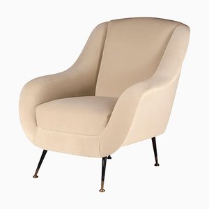 Fauteuil Sophia Mid-Century en Velours Ivoire, Italie, 2019