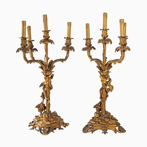 Candelabras in Gilded and Chiseled Bronze, Set of 2