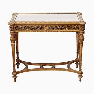 Table Vitrine Sculptée Napoléon III en Bois Doré