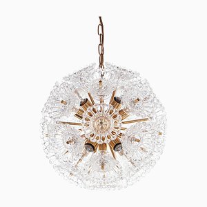 10-Light Flower Sputnik Chandelier in Murano Glass & Brass in the style of Venini, 1960s