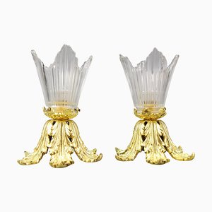 Art Deco French Gilt Bronze and Clear Glass Ceiling Lights, 1920s, Set of 2