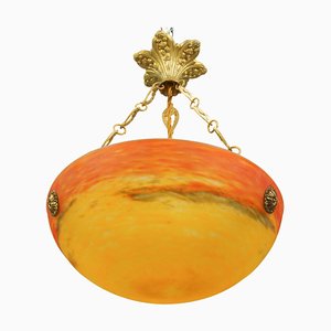 French Art Deco Orange Pendant Light by G.V. de Croismare for Muller Frères, 1920s