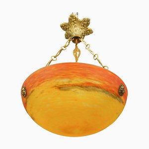 Lampe à Suspension Art Déco Orange par GV de Croismare pour Muller Frères, France, 1920s