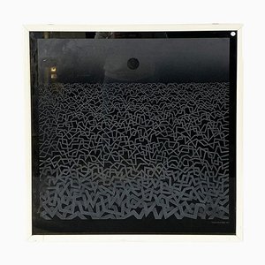 Italian Modern Black and White Artwork on Glass attributed to Tarantino, 1983