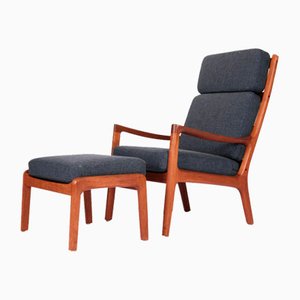 Danish Senator Armchair with Footstool by Ole Wanscher for Cado Mobler, 1960s, Set of 2