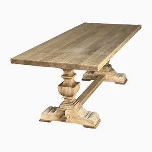French Bleached Oak Farmhouse Dining Table, 1925