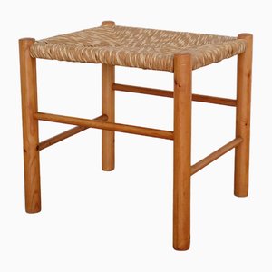 Tabouret en Bois et Jonc, 1970s