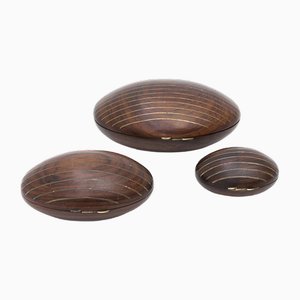 Muschelschalen aus Holz & Messing, 1960er, 3 . Set