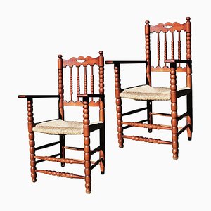 Set of Vintage High Throne Armchairs with Turned Legs and Acetate Seat, 1970s